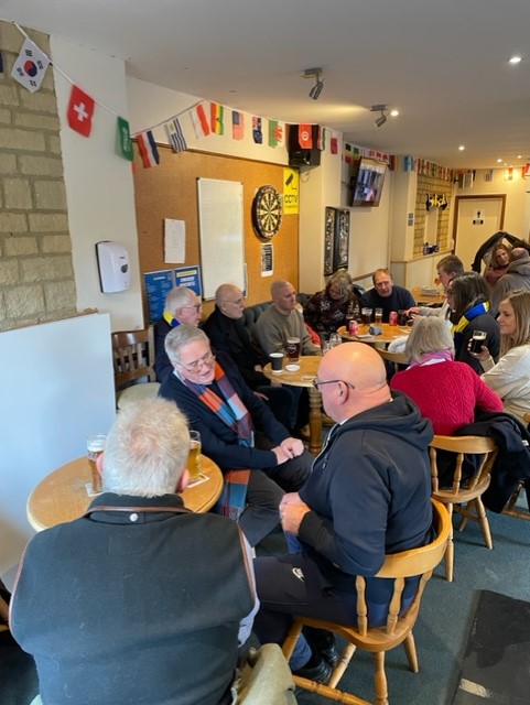 29th Jan 2023 - Members and partners enjoy a warm drink at half time while visiting Bourton Rovers football club - who we have partnered with for the next 4 years